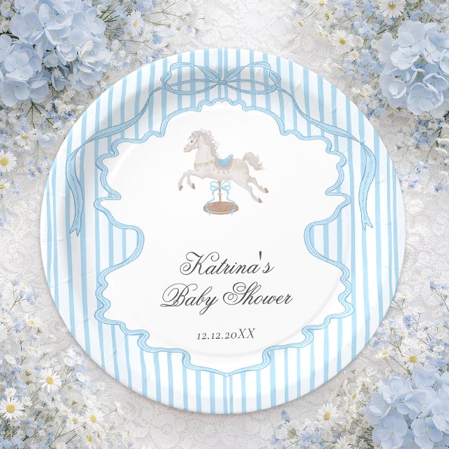 Rocking Horse Blue Boy Baby Shower Paper Plate (Creator Uploaded)