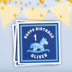 Rocking Horse Blue Boy Birthday Party  Napkin