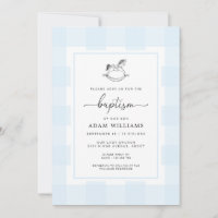 Rocking Horse Blue Gingham Baptism Invitation