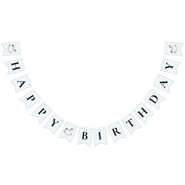 Rocking Horse Blue Gingham Birthday Bunting Banner (All)