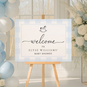Rocking Horse Blue Gingham Welcome Poster
