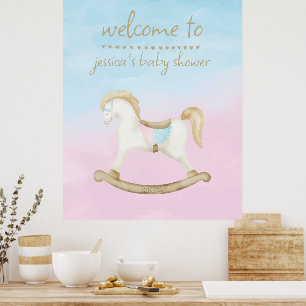 Rocking Horse Blue Pink Gender Baby Welcome Sign