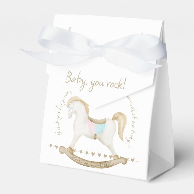 Rocking Horse Blue Pink Gender Neutral Baby Shower Favor Box (Front Side)