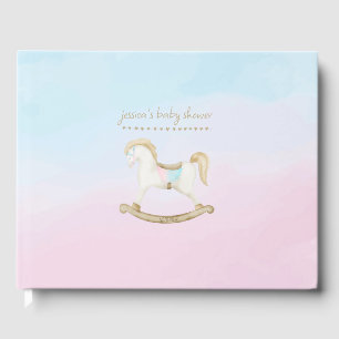 Rocking Horse Blue Pink Gender Neutral Baby Shower Guest Book