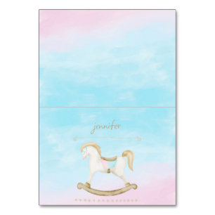 Rocking Horse Blue Pink Gender Neutral Place Card
