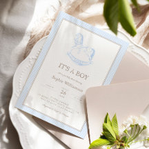 Rocking Horse Blue Toile De Jouy Baby Shower