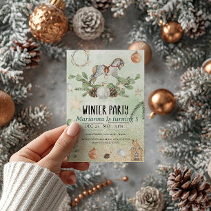 Rocking horse Christmas Birthday Party  Invitation