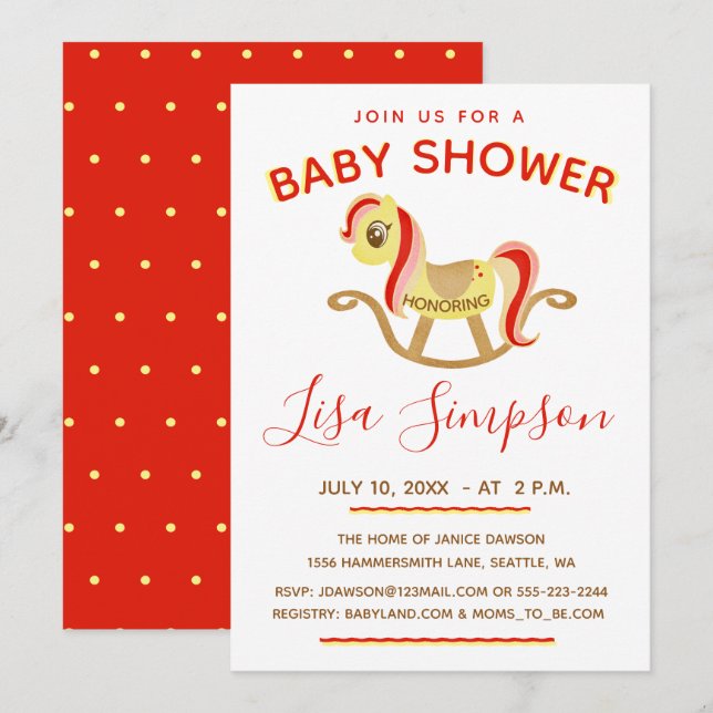 Rocking Horse, Cute Baby Shower Invitation (Front/Back)