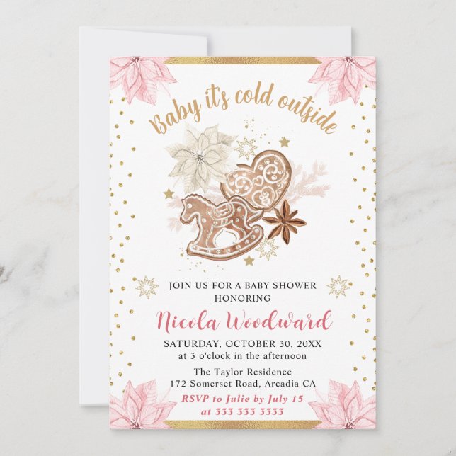 Rocking Horse Gingerbread Winter Baby Shower Invitation (Front)