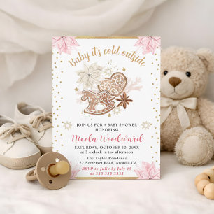 Rocking Horse Gingerbread Winter Baby Shower Invitation