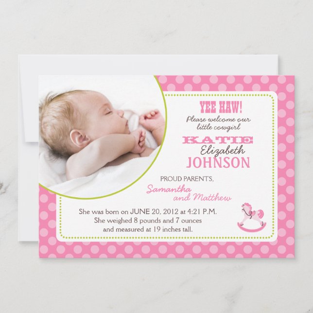 Rocking Horse Girl Announcement Card (Front)