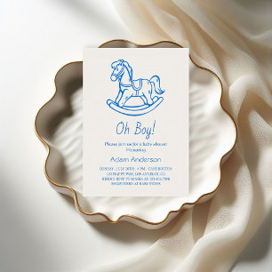 Rocking Horse Oh Boy Baby Shower Elegant & Cute Invitation