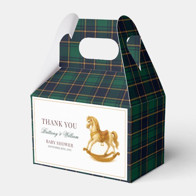 Rocking Horse Plaid Couple Baby Shower  Favor Box (Front Side)