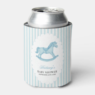 Rocking Horse Preppy Bear Blue Baby Shower  Can Cooler
