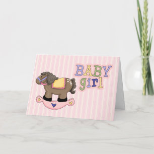 Rocking Horse Rose Baby Girl Carte de voeux