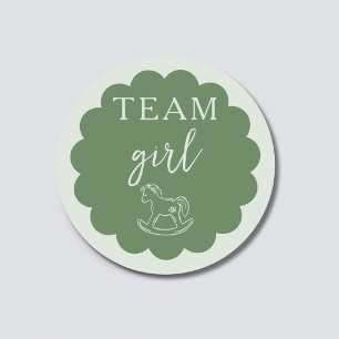 Rocking Horse Sage Green Team Girl Gender Reveal Classic Round Sticker