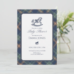 Rocking Horse Tartan Plaid Classic Baby Shower Invitation