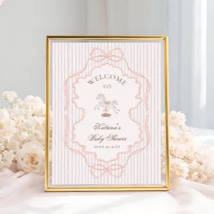 Rocking Horse Vintage Pink Shower Welcome Poster