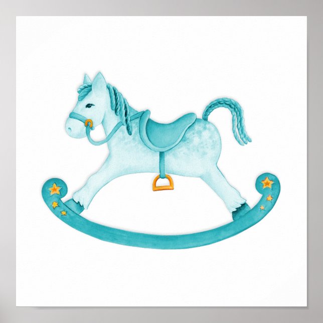 Rocking horse watercolor art kids nursery poster (Front)