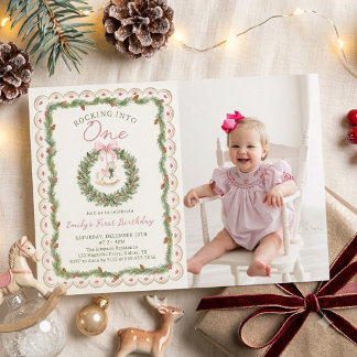 Rocking Into One Horse 1st Birthday Photo Invitation