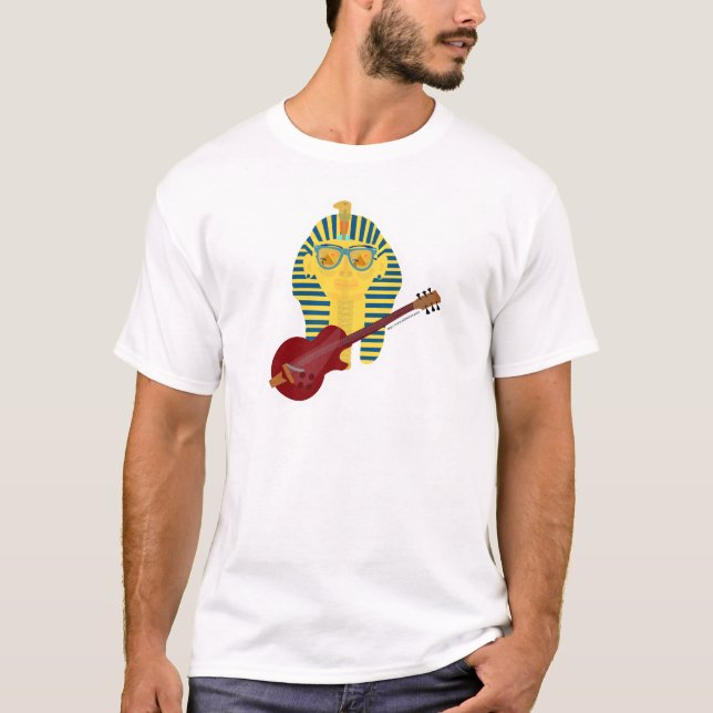 Rocking King Tut Guitar Cartoon Design T-Shirt (Front)