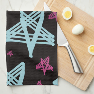 Rocking Stars Pink Blue Black Kitchen Towel