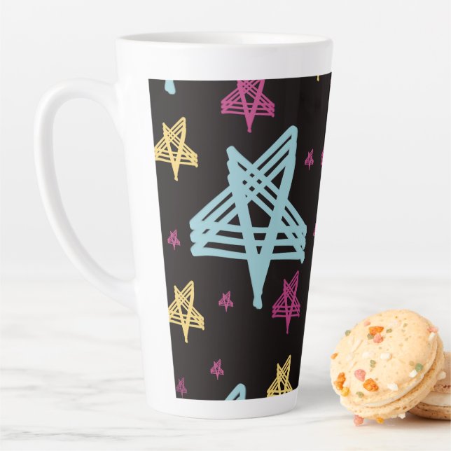 Rocking Stars Pink Blue Black  Latte Mug (In Situ)