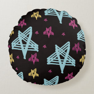 Rocking Stars Pink Blue Black Round Pillow