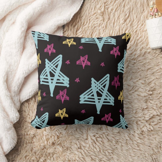 Rocking Stars Pink Blue Black  Throw Pillow (Blanket)