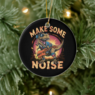 Rocking T-Rex Dinosaur Concert Art Ceramic Ornament