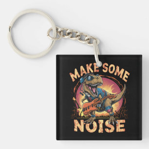 Rocking T-Rex Dinosaur Concert Art Keychain