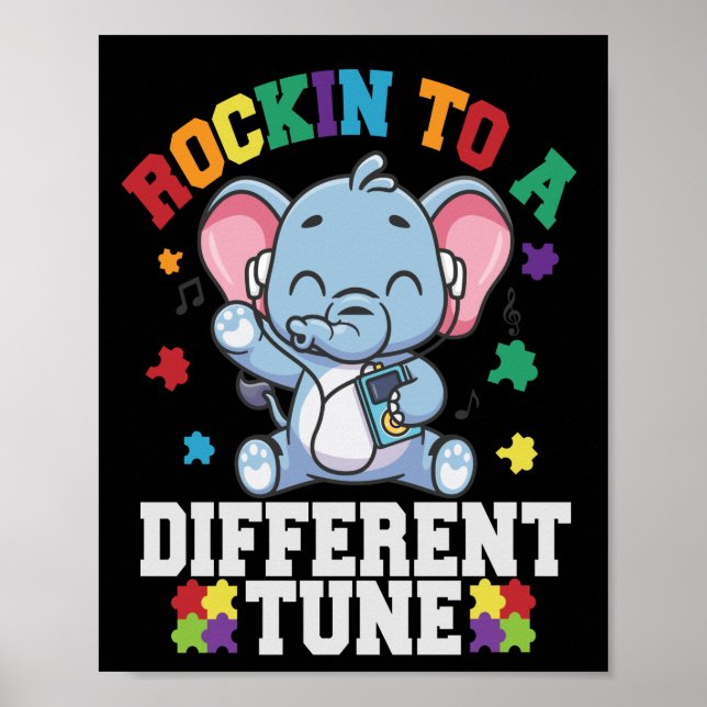 Rocking to a Different Tune Cute Elephant Autism Poster (Front)