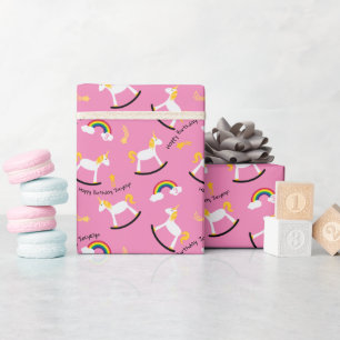 Rocking Unicorns Rainbows Custom Name and Age Wrapping Paper