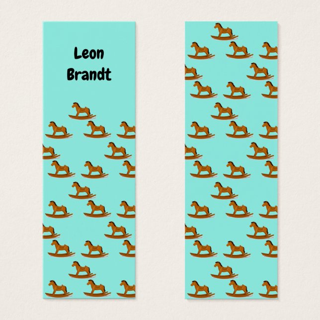 Rocking wooden horse pattern on blue bookmark (Front & Back)