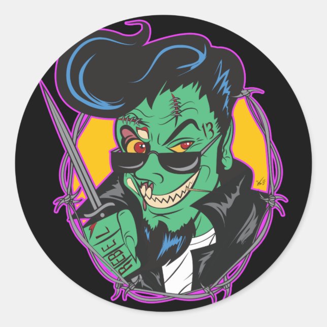 RockitJohnny_Zombie Classic Round Sticker (Front)