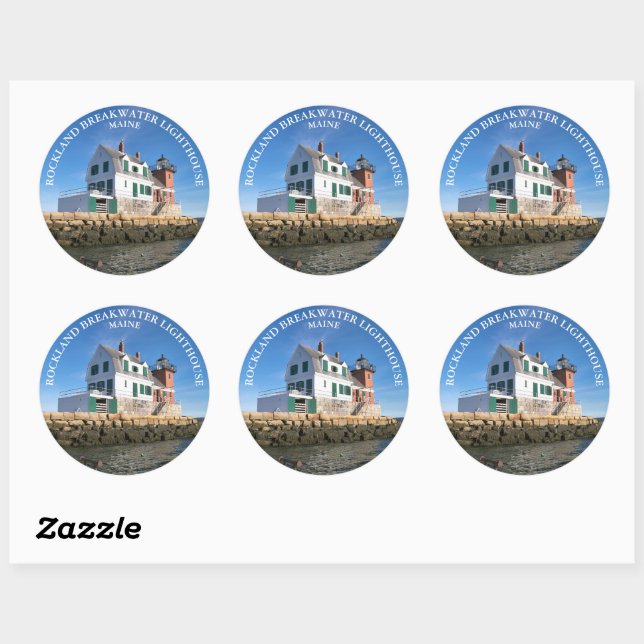 Rockland Breakwater Lighthouse, ME Round Stickers (Sheet)