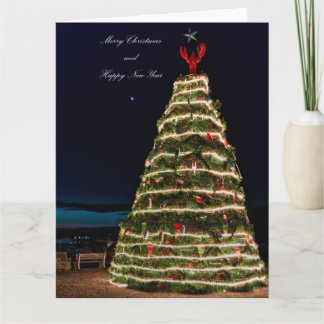 Rockland Maine Lobster Trap Christmas Tree Large Card