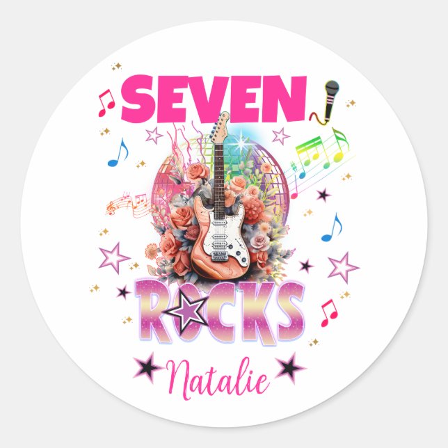 Rock'n'Roll Guitar Musical Birthday Girl Rockstar  Classic Round Sticker (Front)
