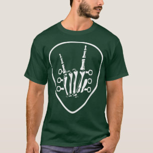 Rocknroll Skeleton Hand Retro Guitar Plectrum Rock T-Shirt
