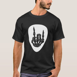 Rocknroll Skeleton Hand Retro Guitar Plectrum Rock T-Shirt