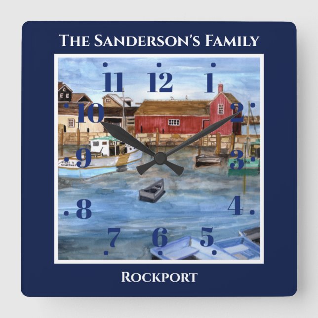 Rockport Harbour Massachusetts New England Paintin Square Wall Clock (Front)