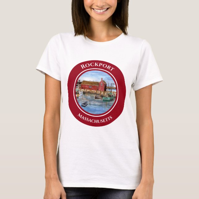 Rockport Harbour Massachusetts New England Paintin T-Shirt (Front)