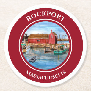 Rockport Harbour Massachusetts New England Round Paper Coaster
