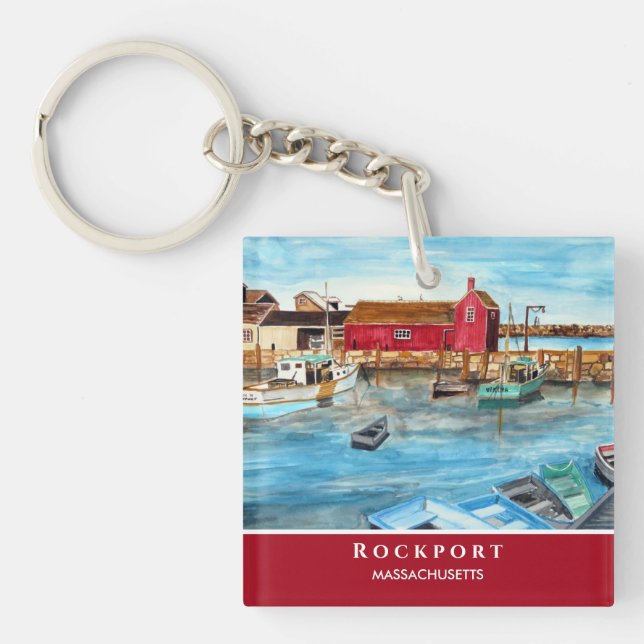 Rockport Harbour Massachusetts New England USA Keychain (Front)