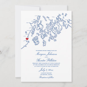 Rockport Maine Map Elegant Navy Blue Wedding Invitation