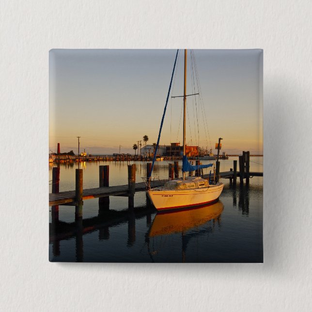 Rockport, Texas harbour at sunset 2 Inch Square Button (Front)