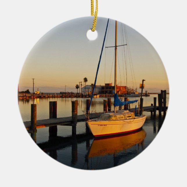 Rockport, Texas harbour at sunset Ceramic Ornament (Front)