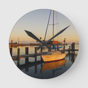 Rockport, Texas harbour at sunset Round Clock