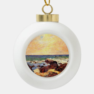 Rocks and Sea by Paul  Gauguin, Ceramic Ball Christmas Ornament