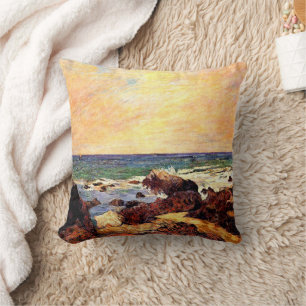 Rocks and Sea by Paul Gauguin, Throw Pillow